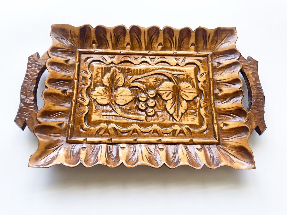 Vintage Carved Wood Decorative Tray